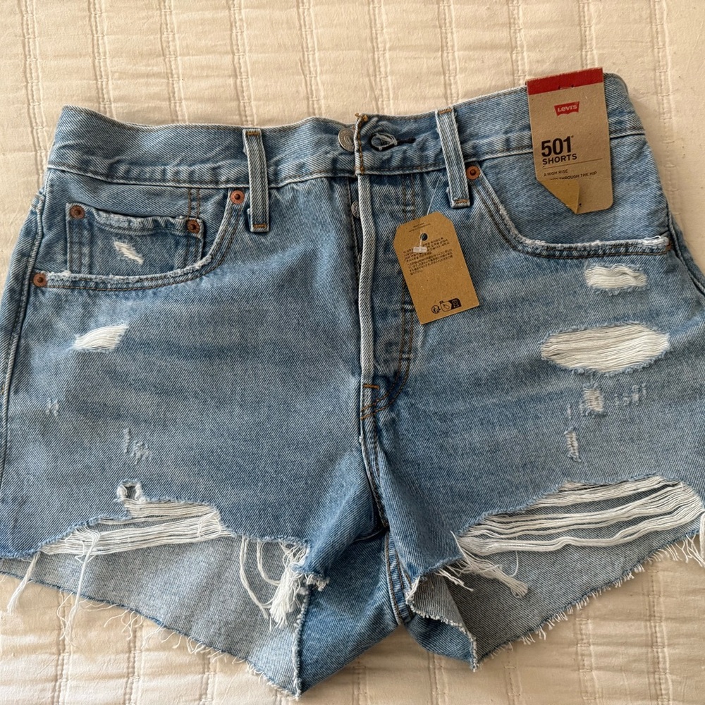 Levi's Light Blue Distressed Jean Shorts